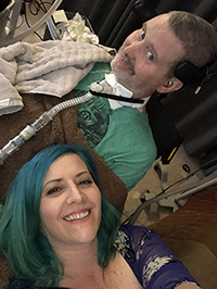 photo of couple brian and jen parker. brian has a tube coming from his throat because he has als