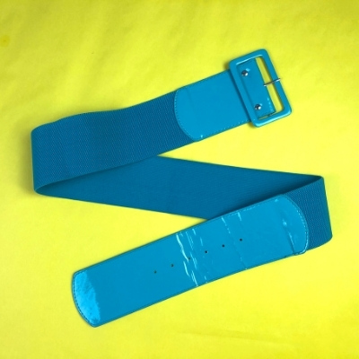 wide aqua blue elastic and leather belt